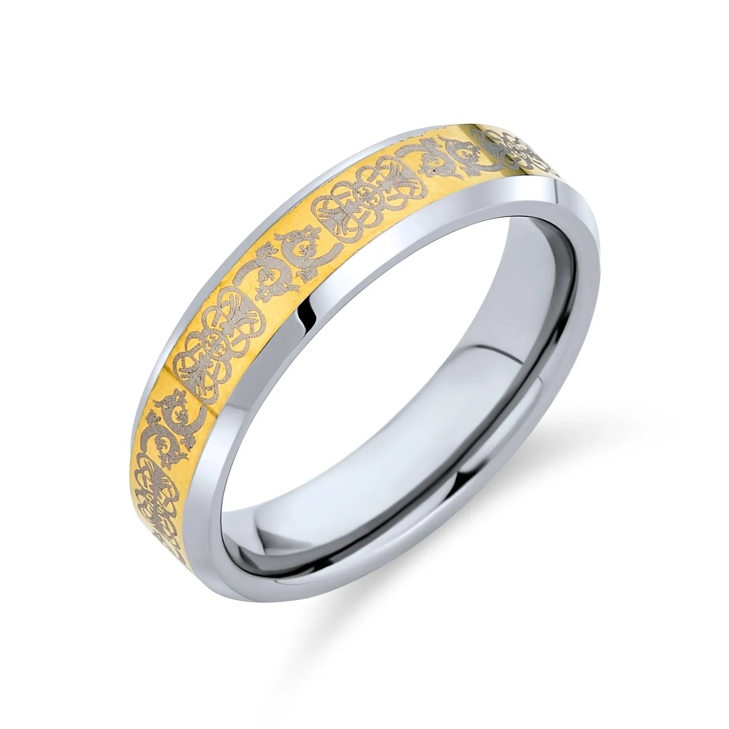 Golden Celtic Knot Dragon Inlay Wedding Band Titanium Ring For Men 8MM