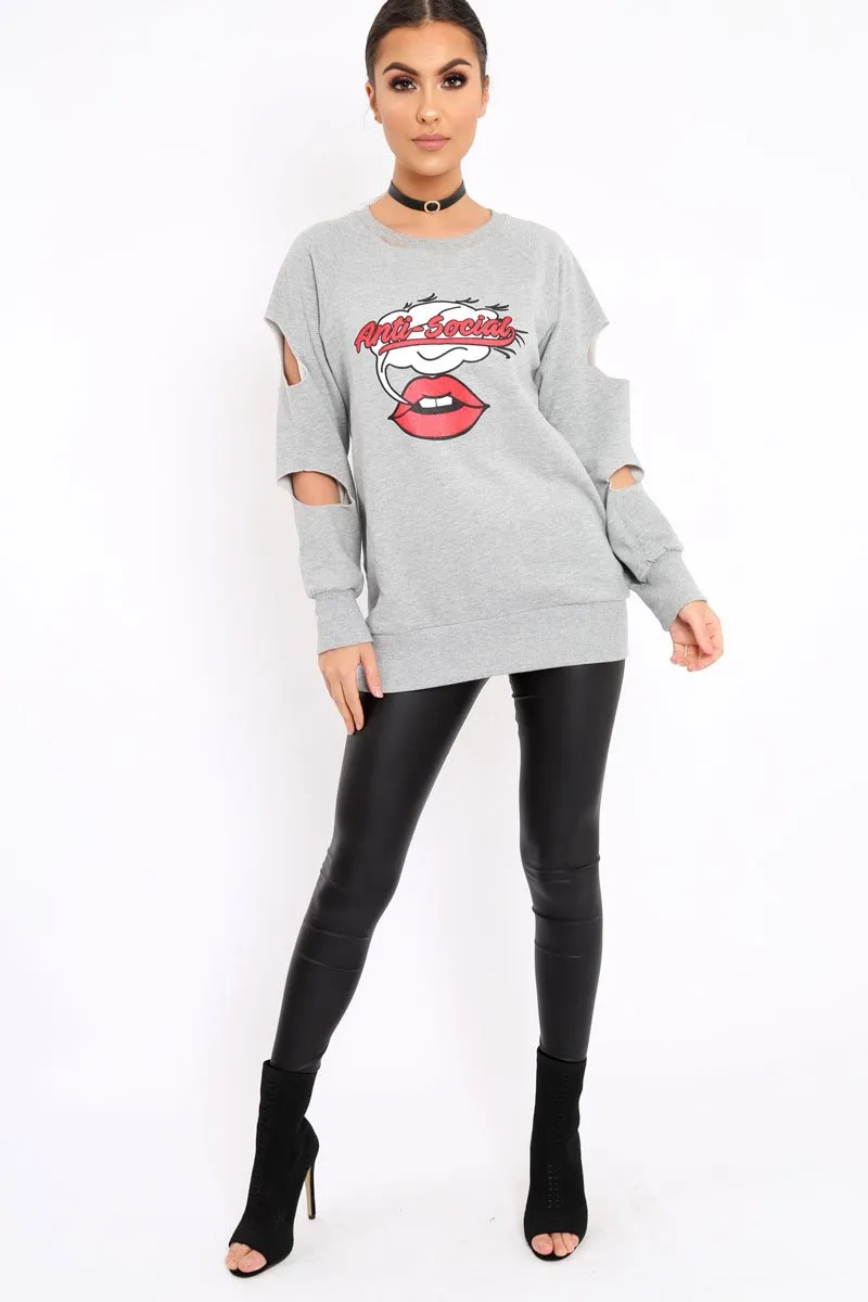 Grey Anti Social Slogan Jumper - Aaruhi