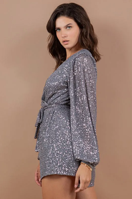 Grey Stedy Selling Fabulous Sequin Surplice Romper