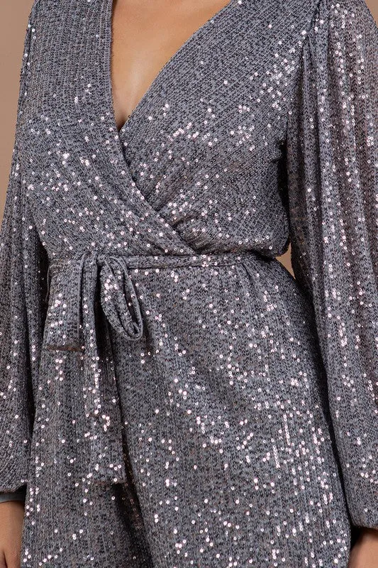 Grey Stedy Selling Fabulous Sequin Surplice Romper