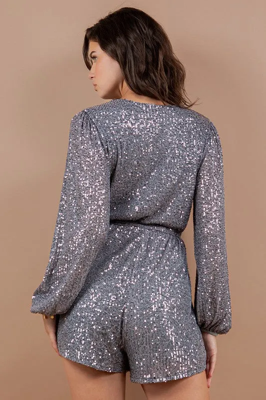 Grey Stedy Selling Fabulous Sequin Surplice Romper