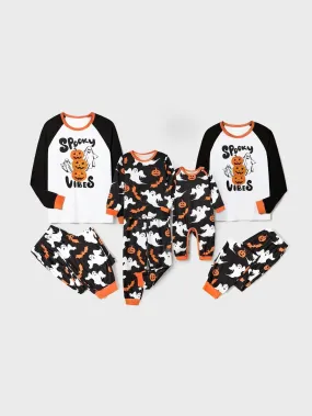 Halloween Family Matching Letter And Pumpkin Print Pajama Sets