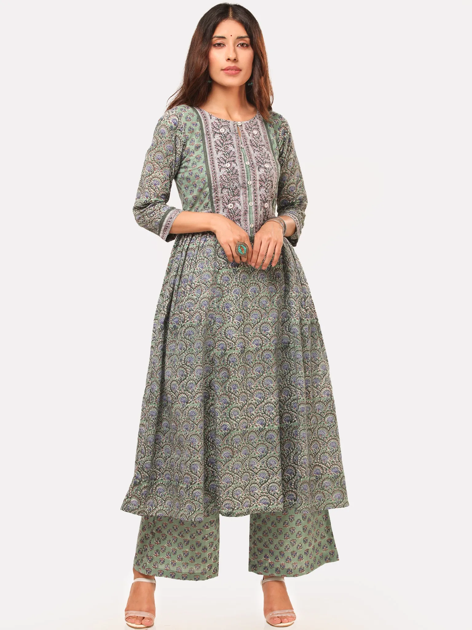 Harit Fiza Set Of Flared Kurta Pants Dupatta