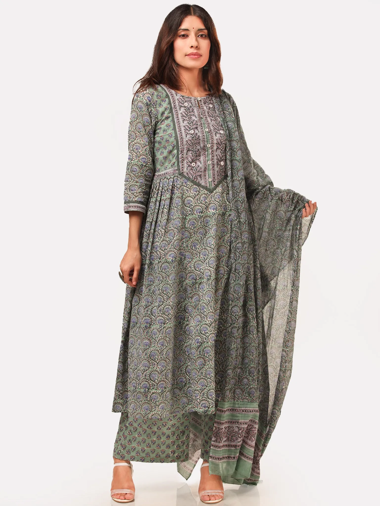 Harit Fiza Set Of Flared Kurta Pants Dupatta