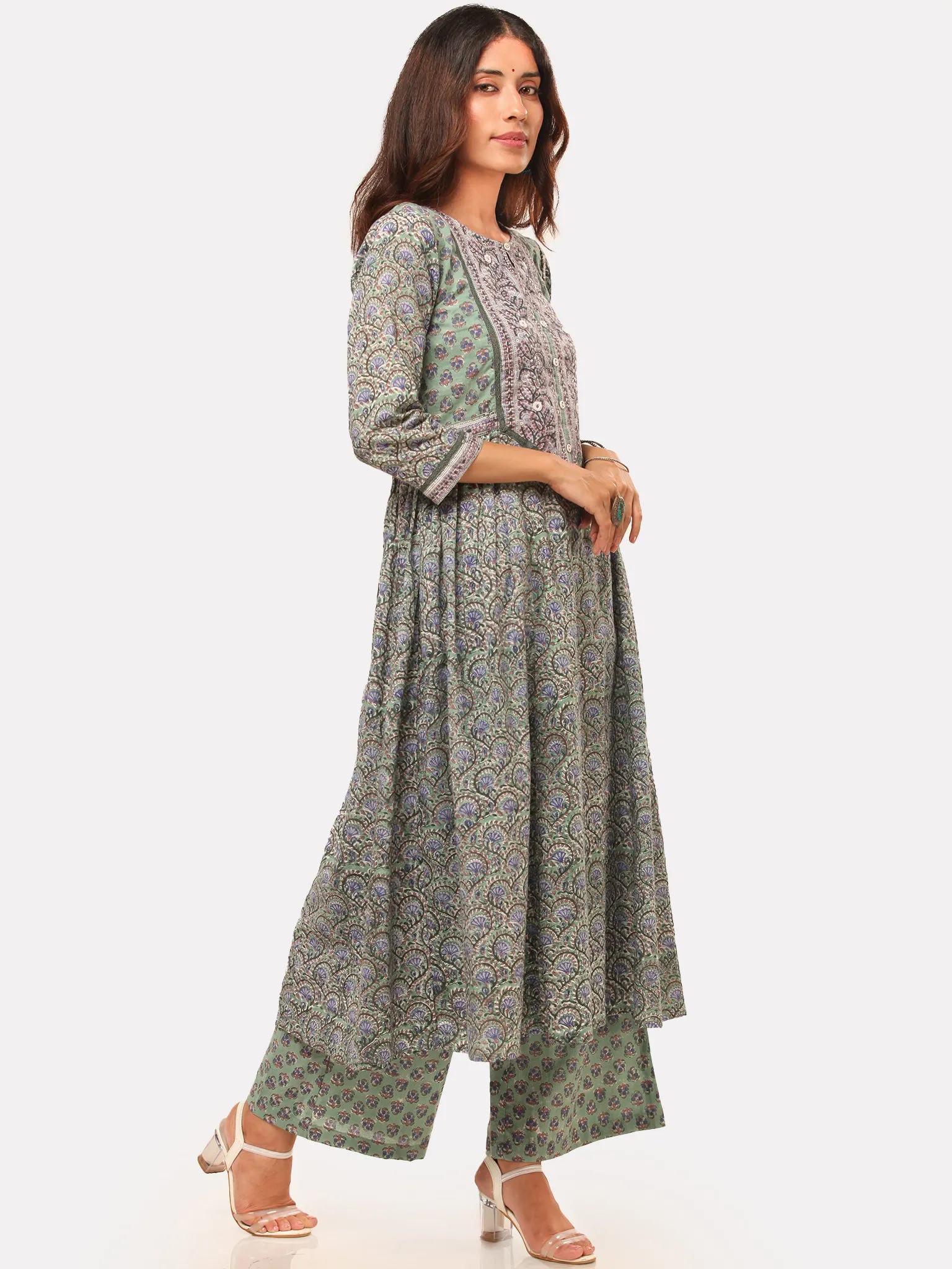 Harit Fiza Set Of Flared Kurta Pants Dupatta