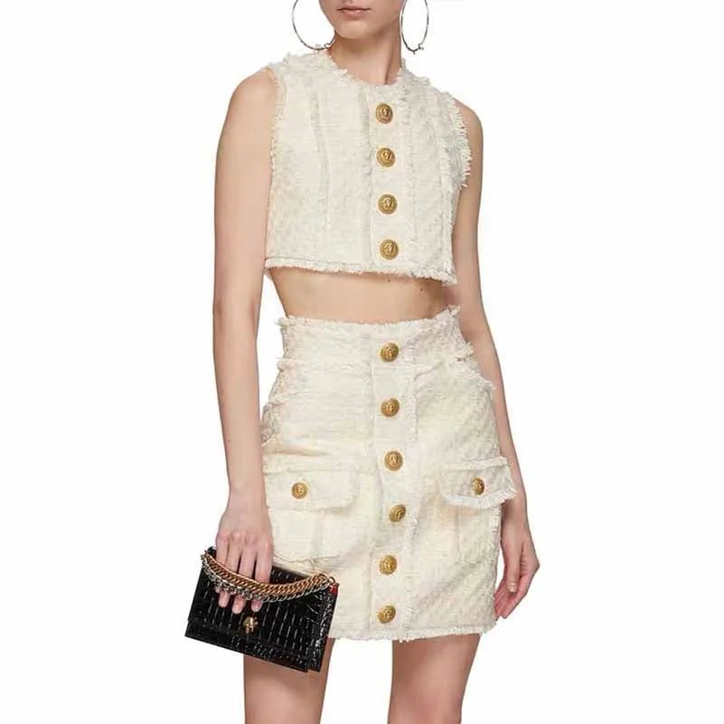 Ivory Tweed Crop Top Jacket   Mini Skirt Suit