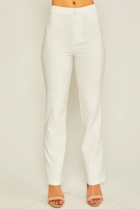 Ivory Woven Solid Long Flared Pants