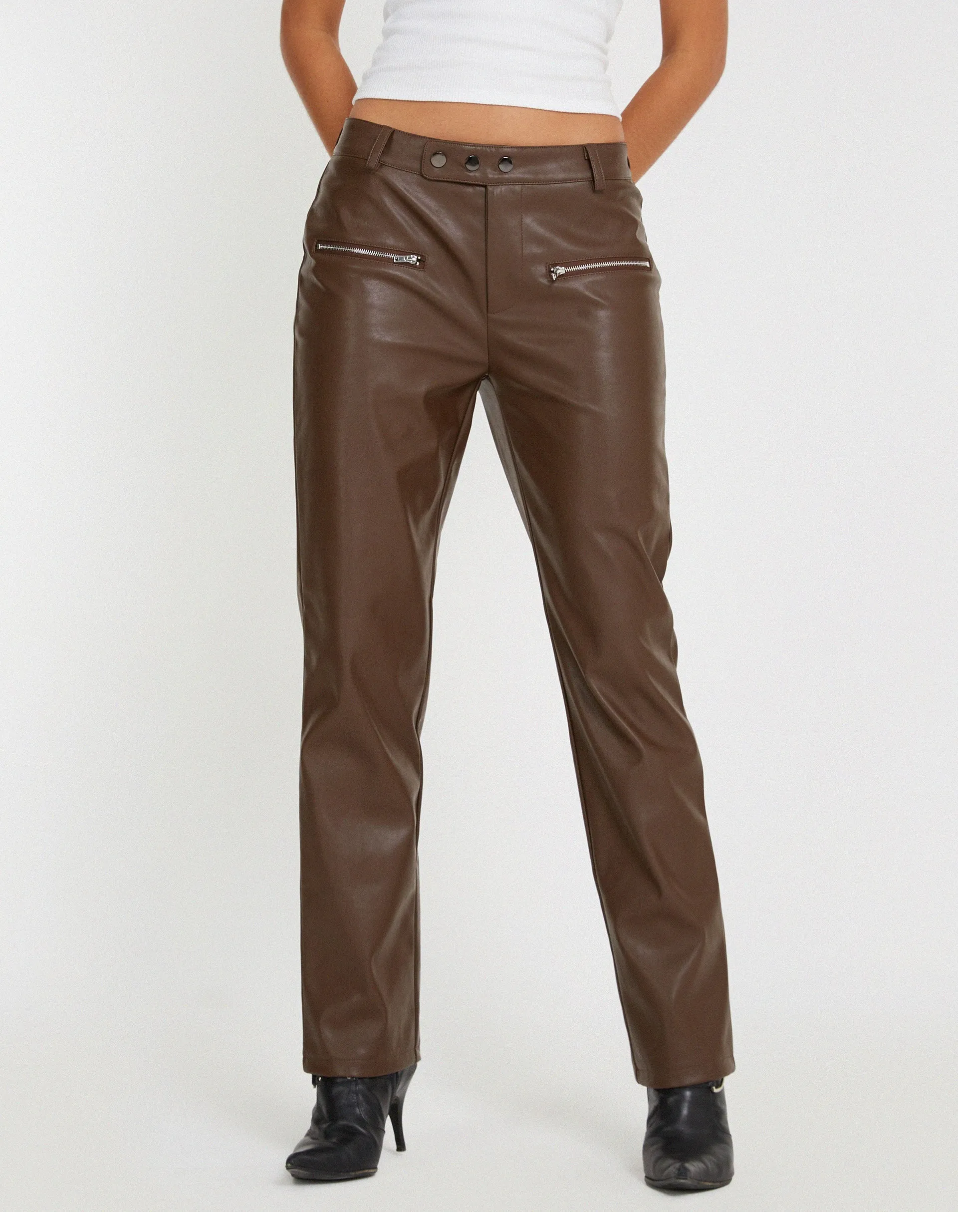 Jastara Straight Leg Trouser in PU Brown