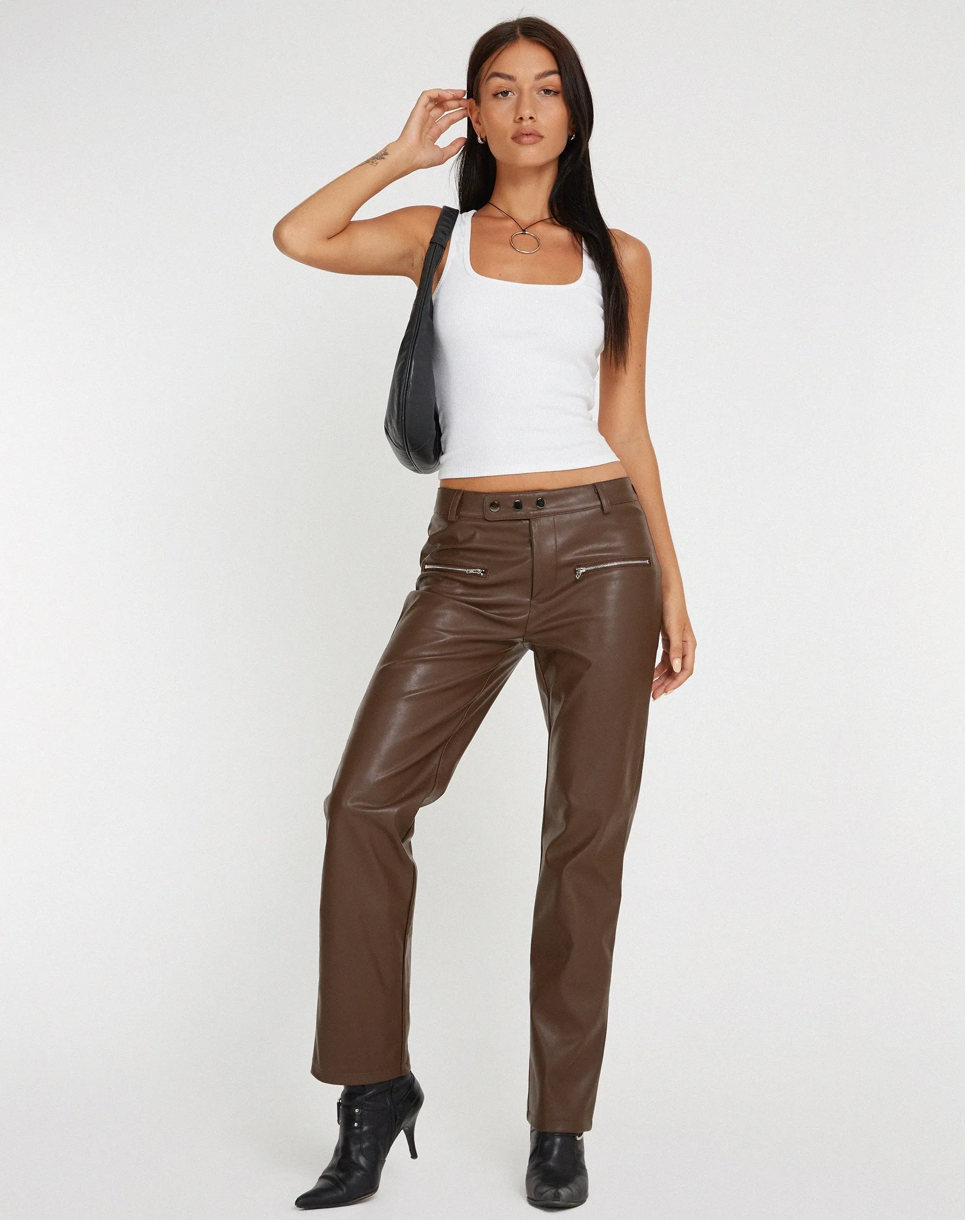 Jastara Straight Leg Trouser in PU Brown