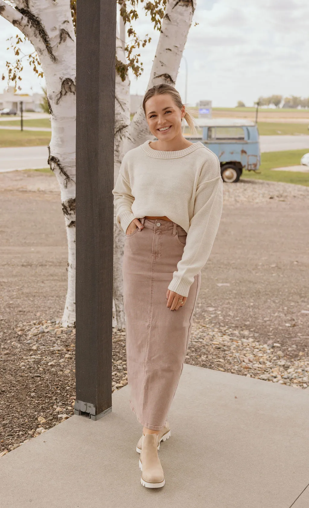 KALANI MAUVE HIGH RISE BACK SLIT MAXI SKIRT