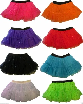 Kids Sequin Tutu Skirt Layer Neon Florescent Costume 1980 party Fancy Dress