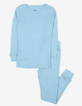 Kids Two Piece Solid Light Blue Pajamas