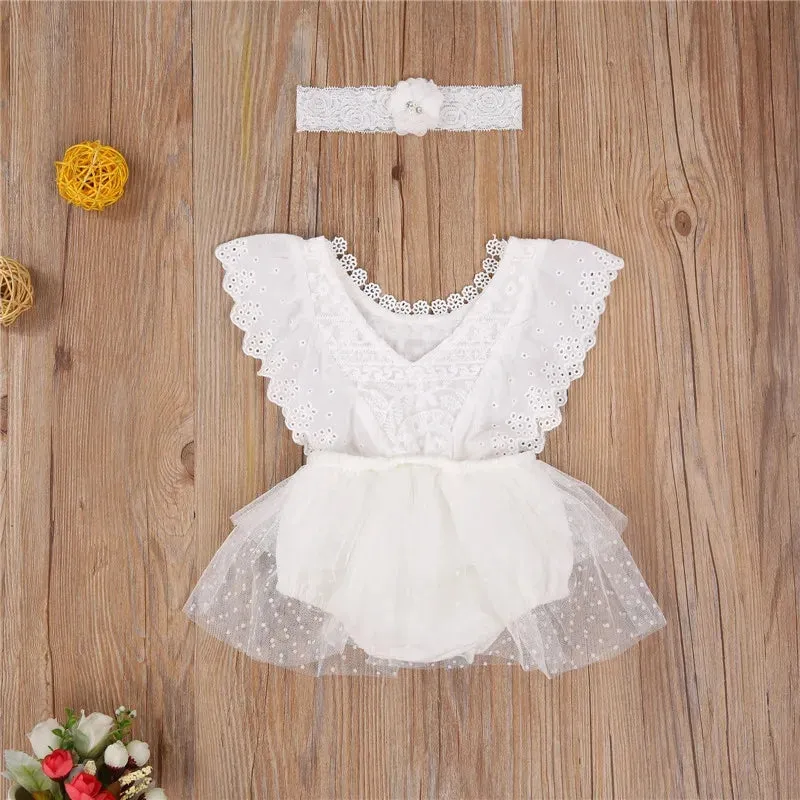 Lace Floral Romper Dress and Headband #10020039