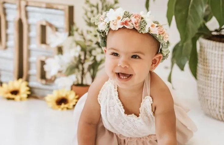 Lace Ruffle Romper with Floral Belt/Headband #1000470