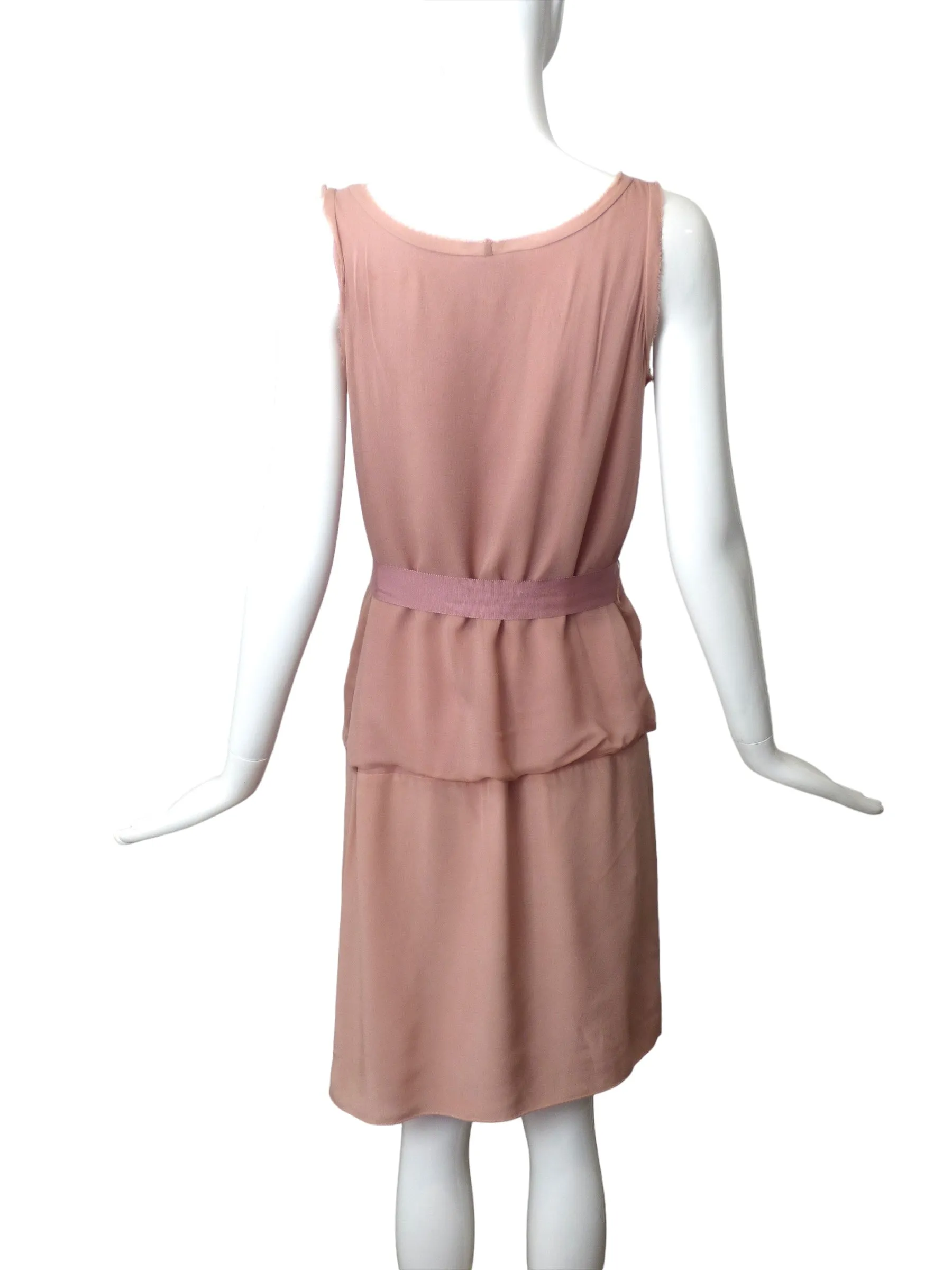 LANVIN- Pink Chiffon & Crepe Fringed Dress, Size 8