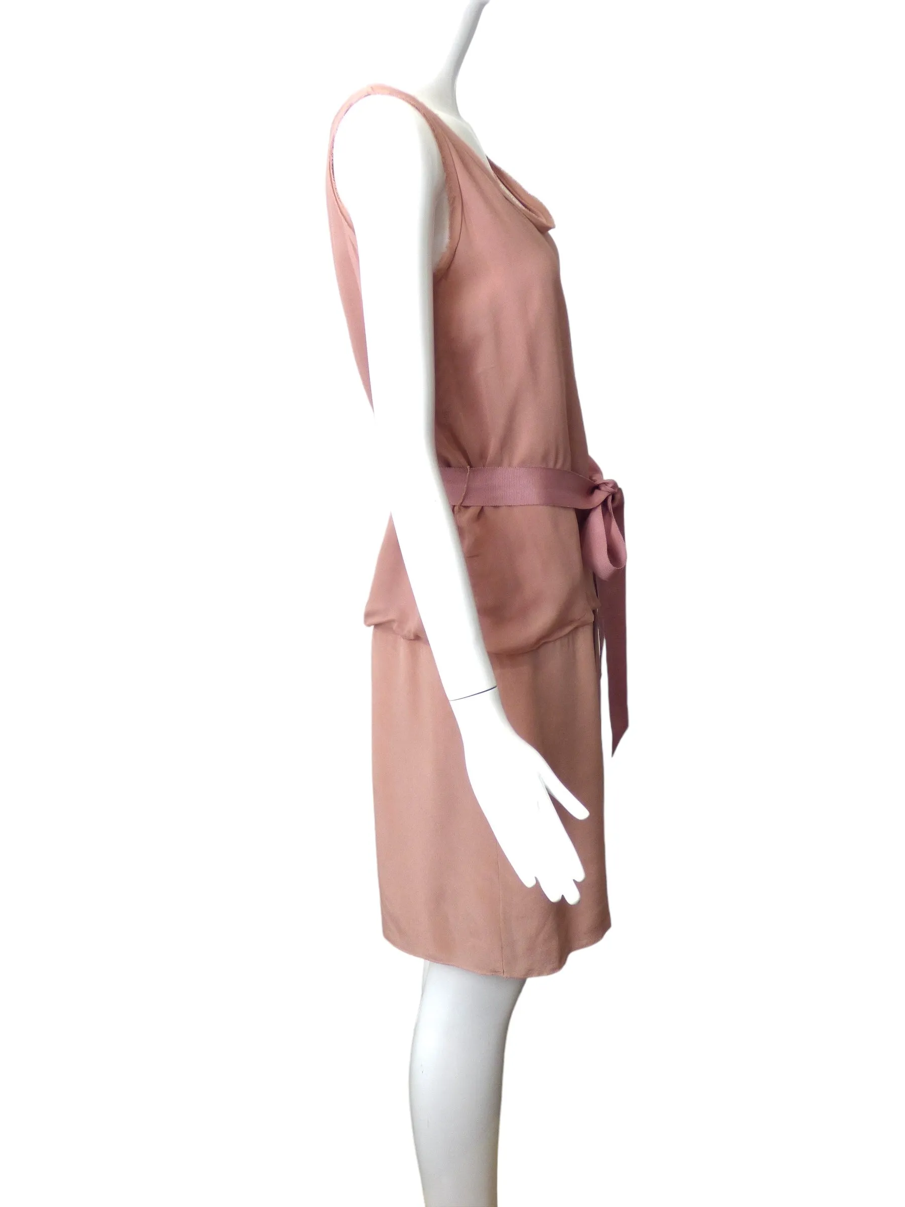 LANVIN- Pink Chiffon & Crepe Fringed Dress, Size 8