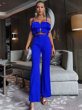 Layered Cami and Belted Flared Pants Set