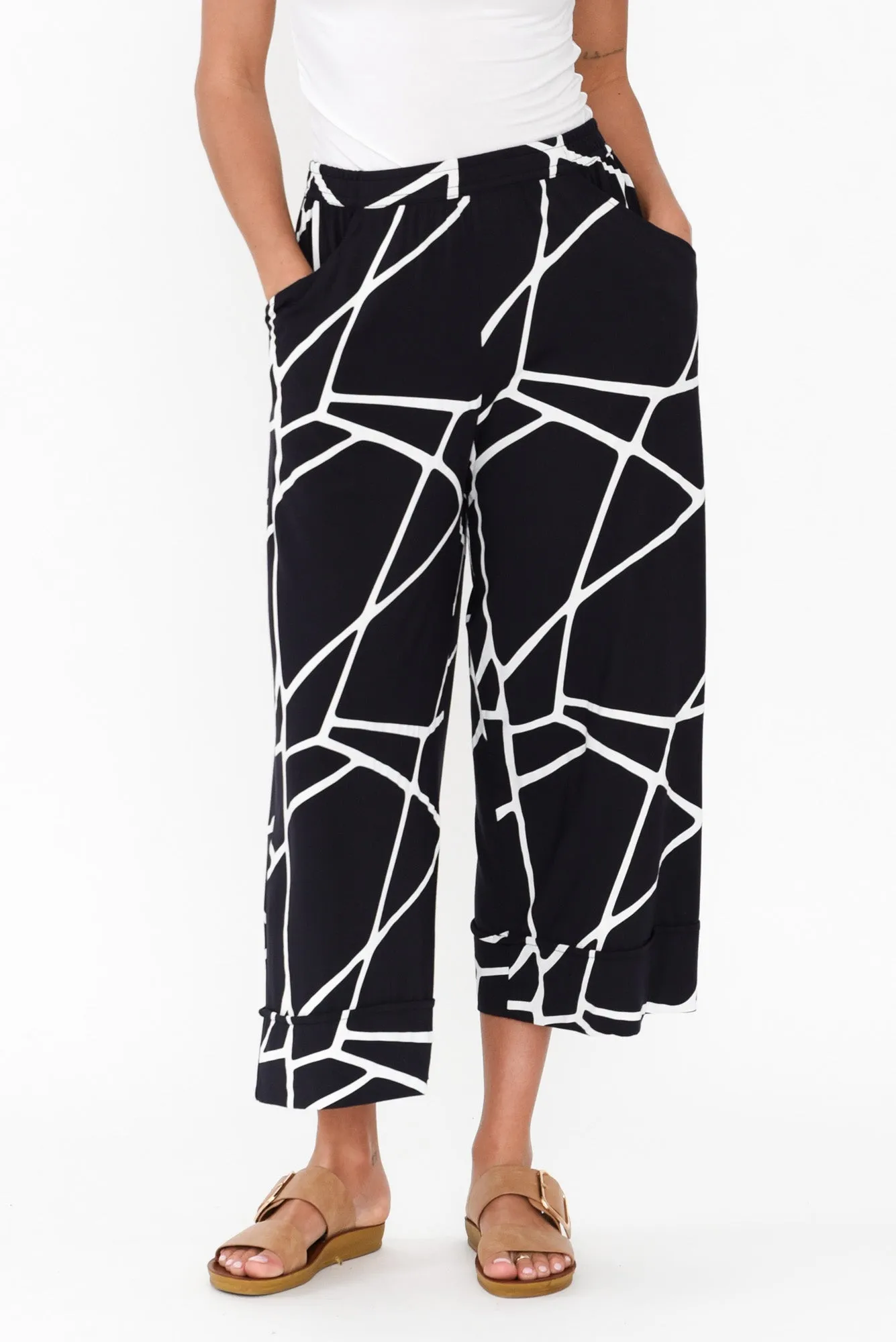 Lena Navy Marble Micro Modal Resort Pants