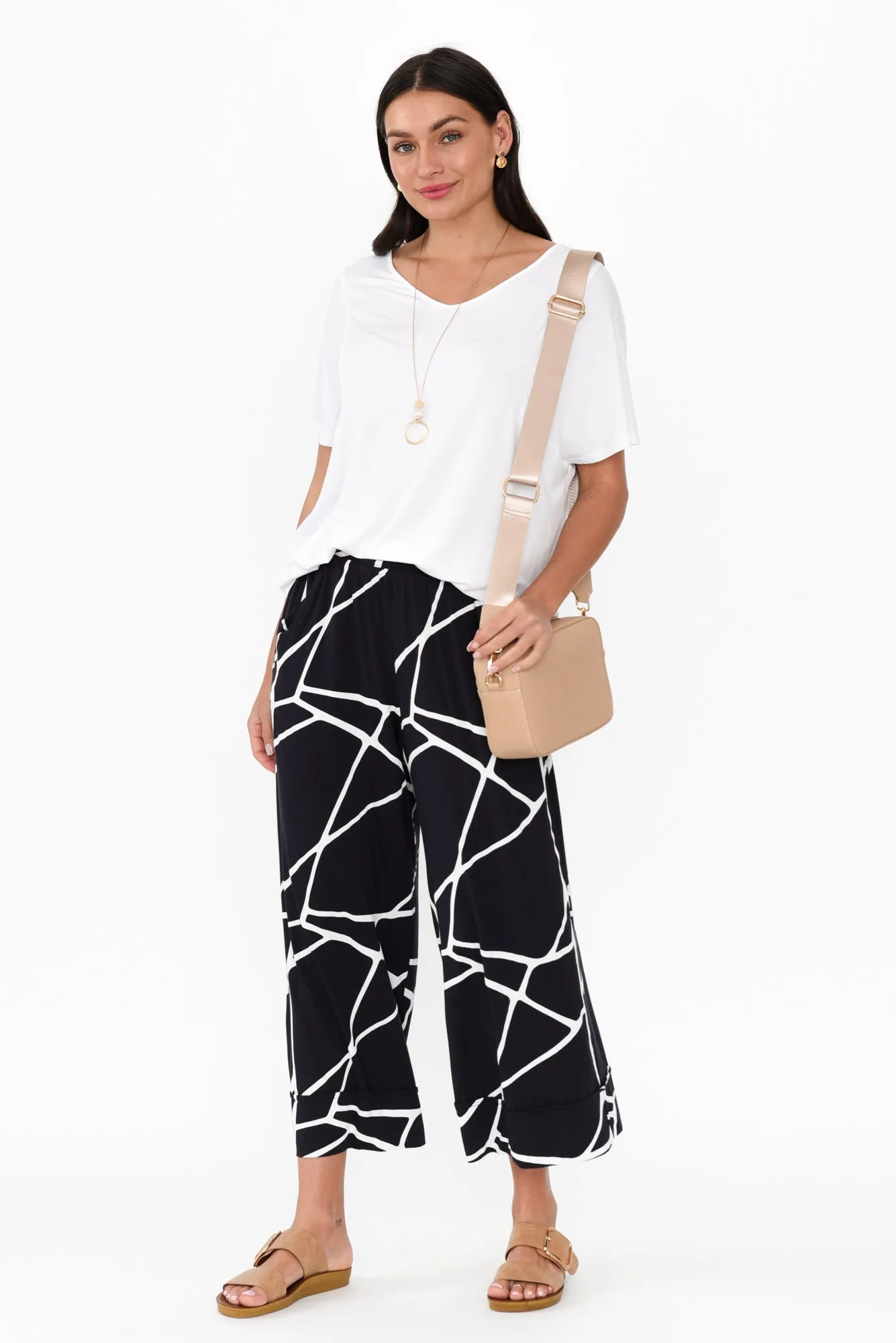 Lena Navy Marble Micro Modal Resort Pants