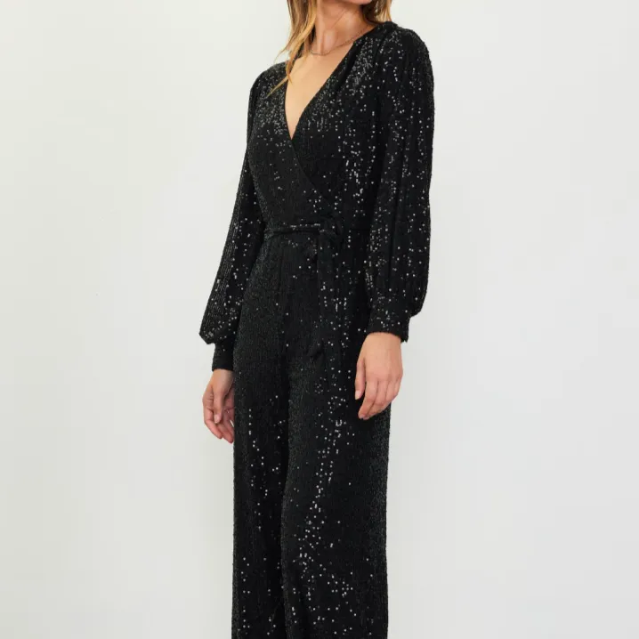 Life of the Party Sequined Wrap Tie Jumpsuit