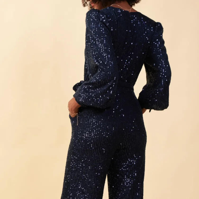 Life of the Party Sequined Wrap Tie Jumpsuit