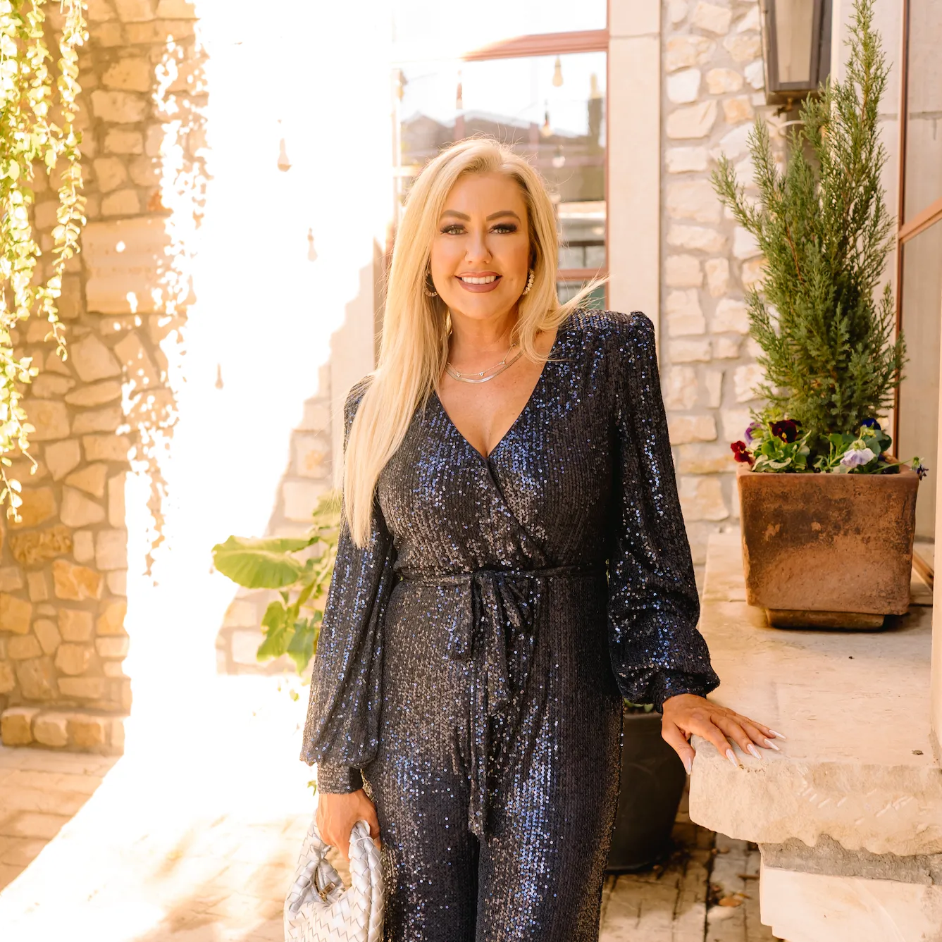 Life of the Party Sequined Wrap Tie Jumpsuit