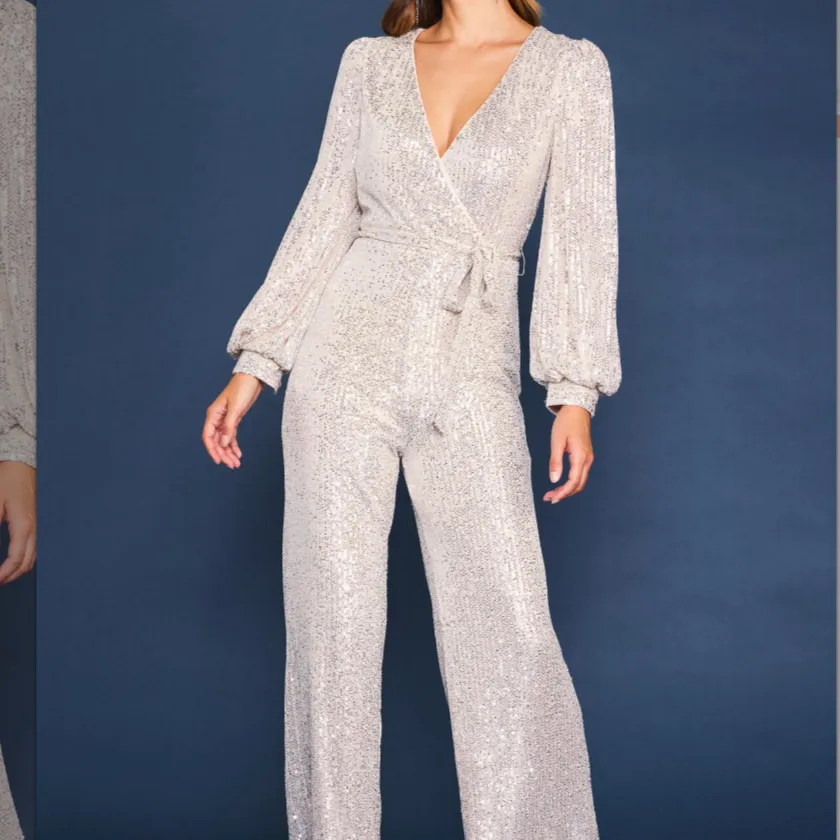 Life of the Party Sequined Wrap Tie Jumpsuit