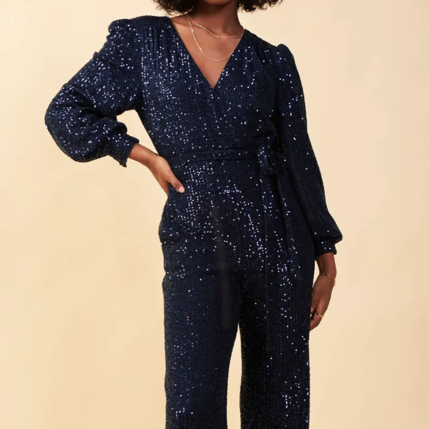 Life of the Party Sequined Wrap Tie Jumpsuit