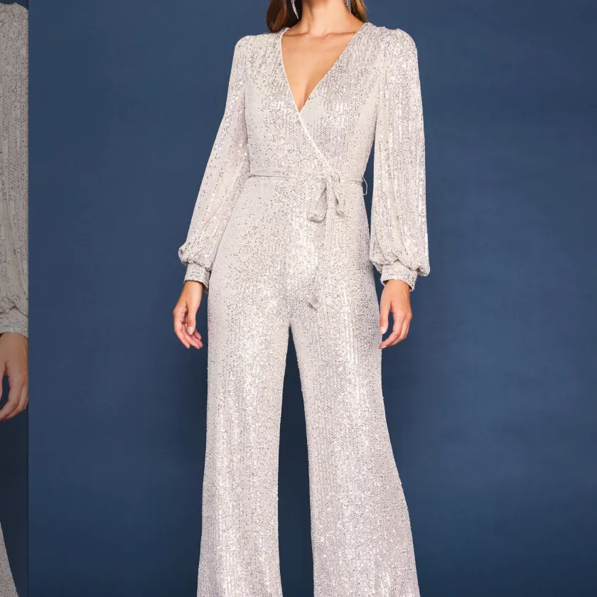 Life of the Party Sequined Wrap Tie Jumpsuit