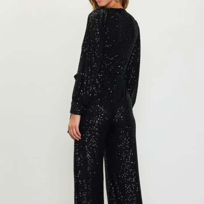 Life of the Party Sequined Wrap Tie Jumpsuit