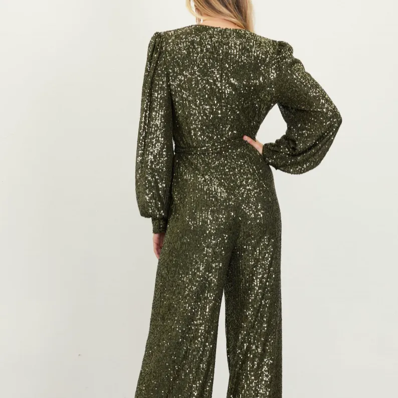 Life of the Party Sequined Wrap Tie Jumpsuit