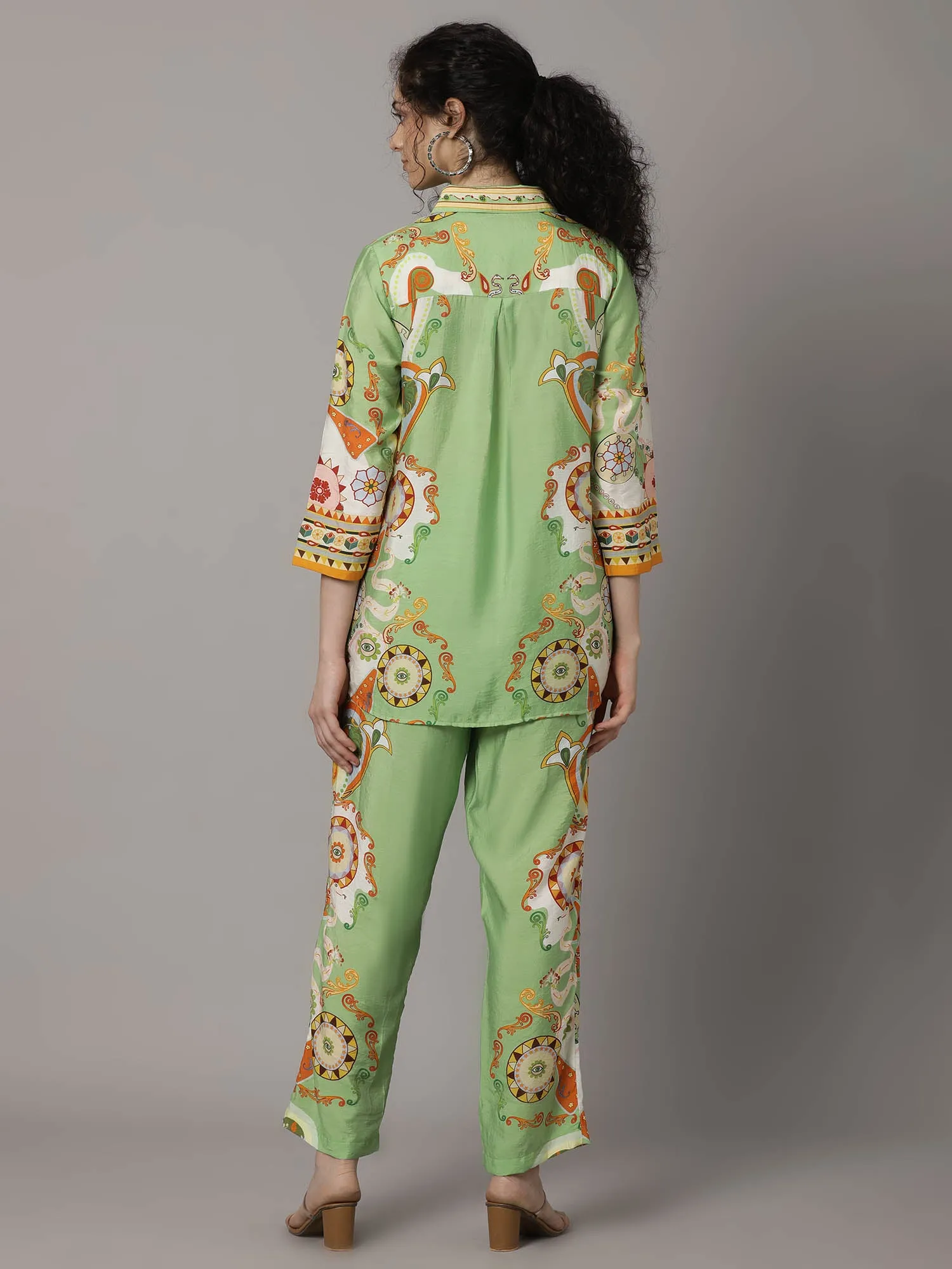 Light Green Digital Printed Spanish Silk Co-Ord Set