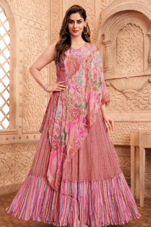 Light Pink Floral Printed Georgette Silk Skirt Set