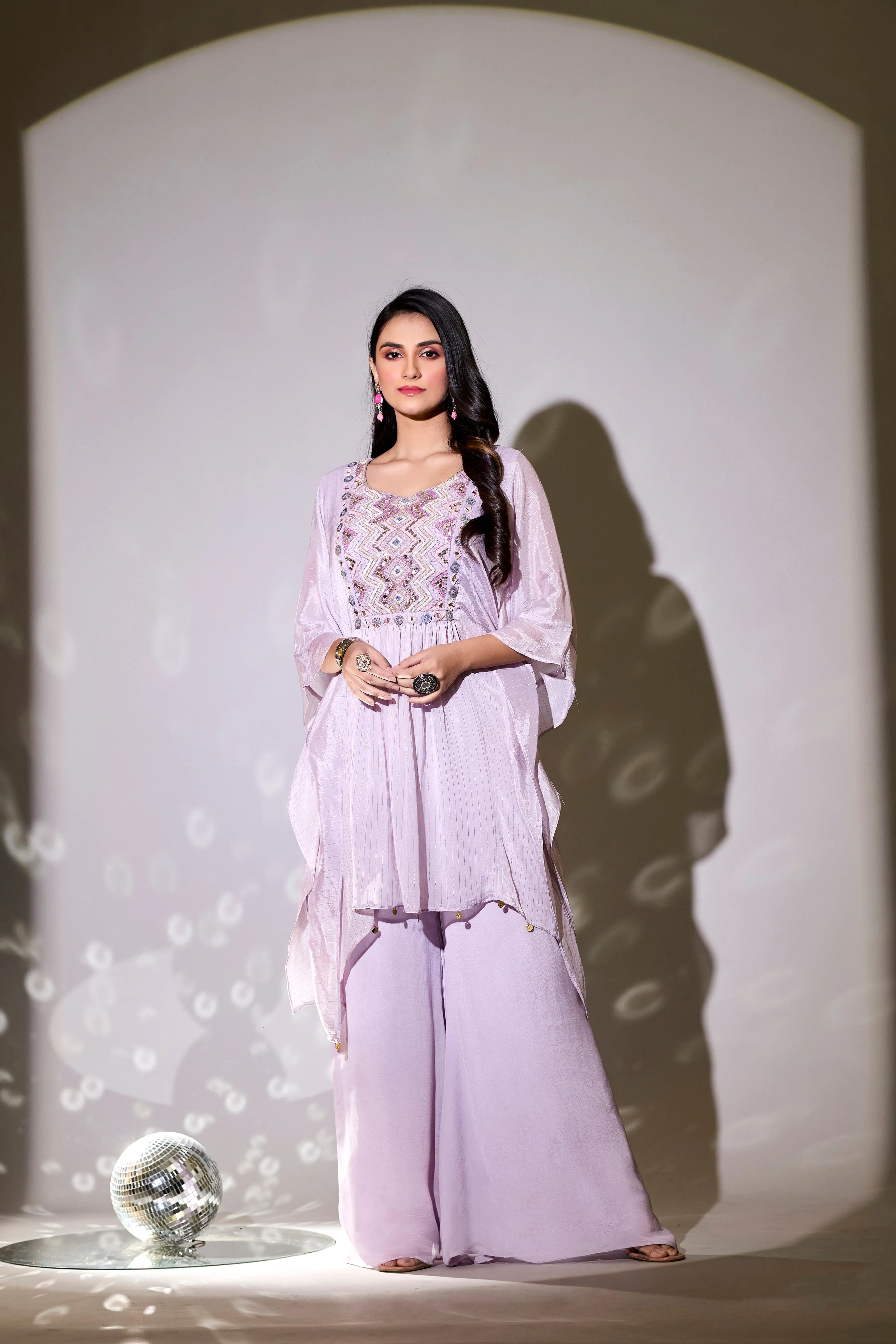 Light Violet Embroidered Premium Chinon Silk Co-Ord Set