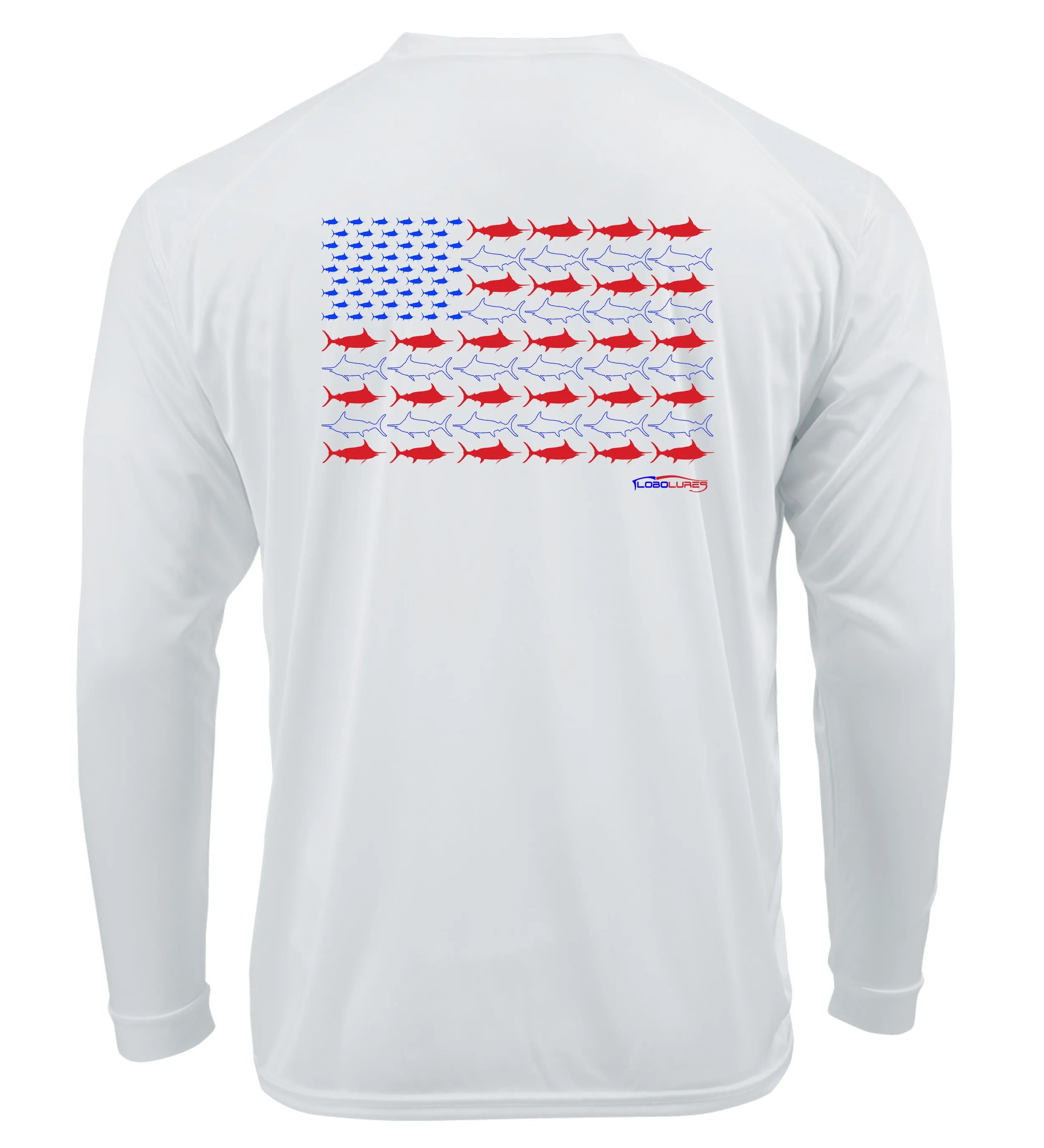 Lobo Lures Americano Patriotic Marlin Long Sleeve Performance UPF 50  T-Shirt