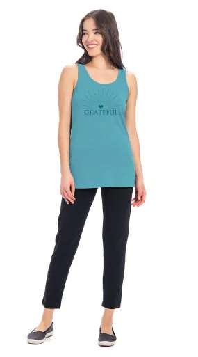 Long Tank -  turquoise grateful- org.cotton