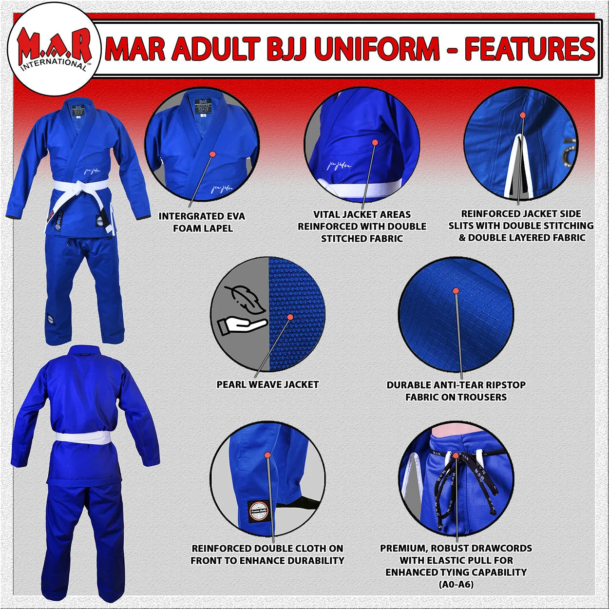 MAR-064B | Blue Brazilian Jiu-Jitsu Uniform - 480gsm