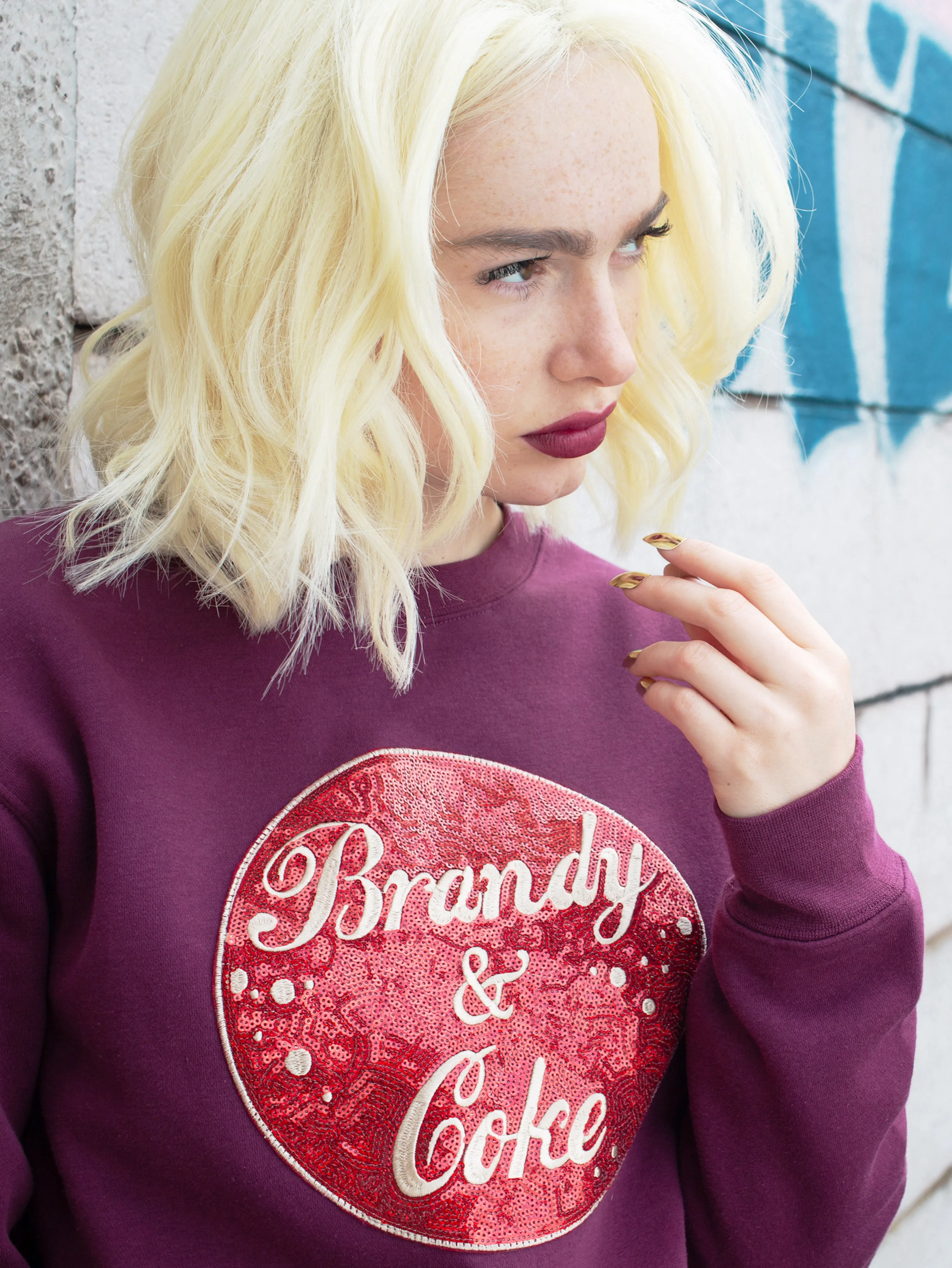 Maroon Jersey Unisex Sequin Sweater - Brandy & Coke