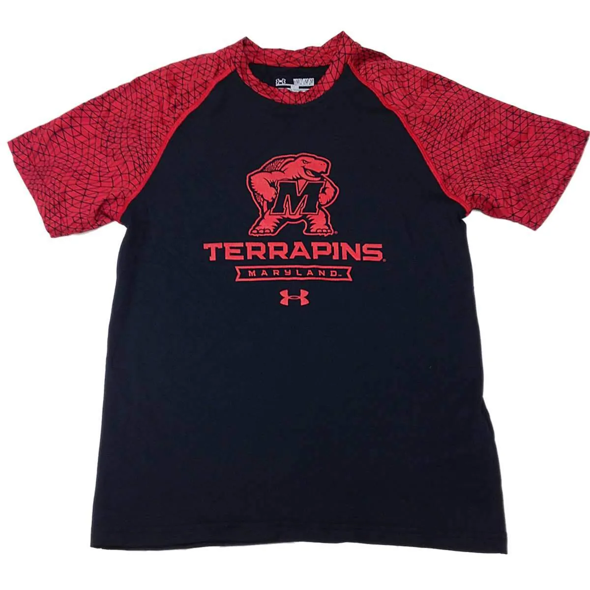 Maryland Terrapins Under Armour YOUTH Black HeatGear Short Sleeve T-Shirt (M)