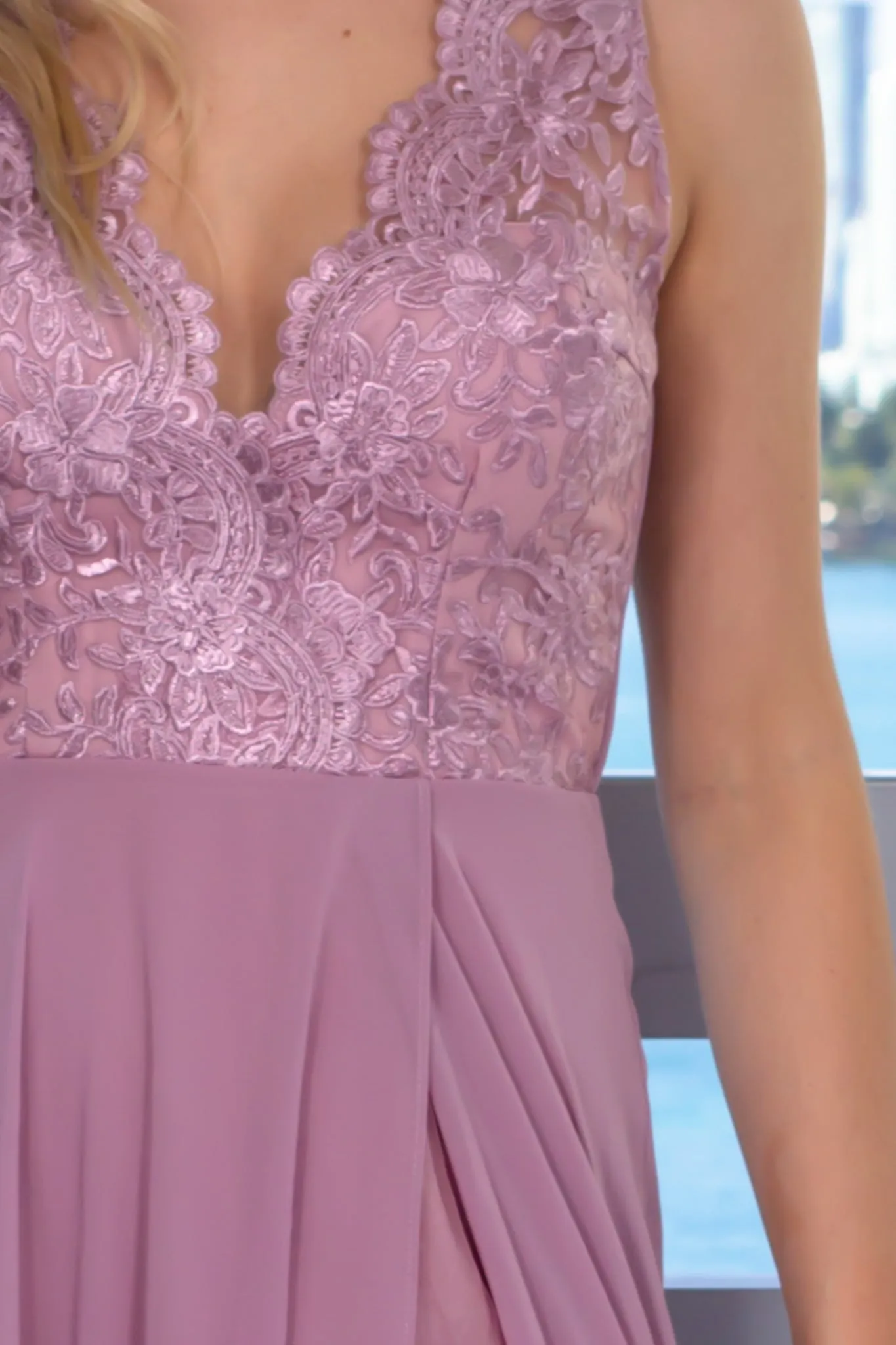 Mauve Maxi Dress with Embroidered Detail