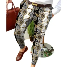 Men's Casual Printed Pants Mid Waist Micro Elastic Pants 03027015L