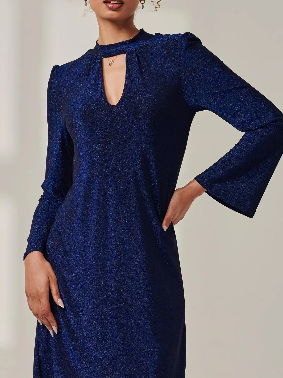 Metallic Keyhole Detail Tunic Dress, Royal Blue