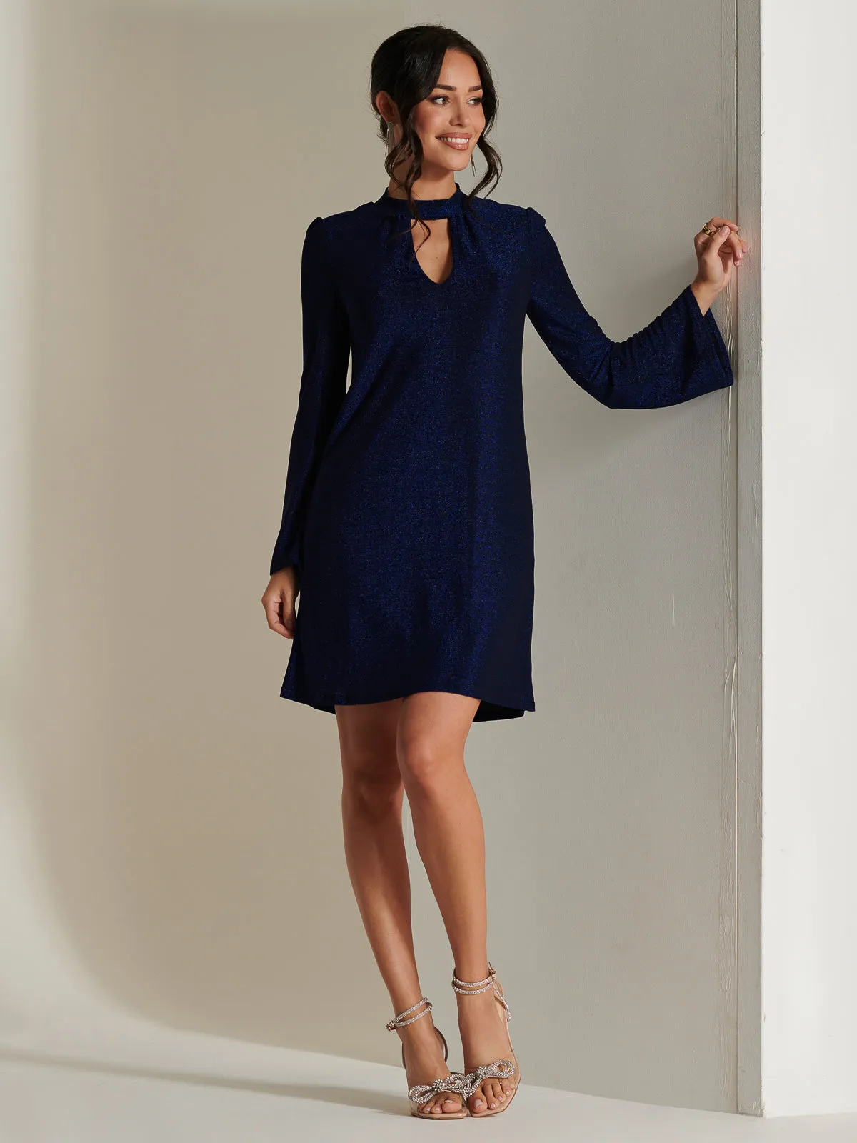 Metallic Keyhole Detail Tunic Dress, Royal Blue