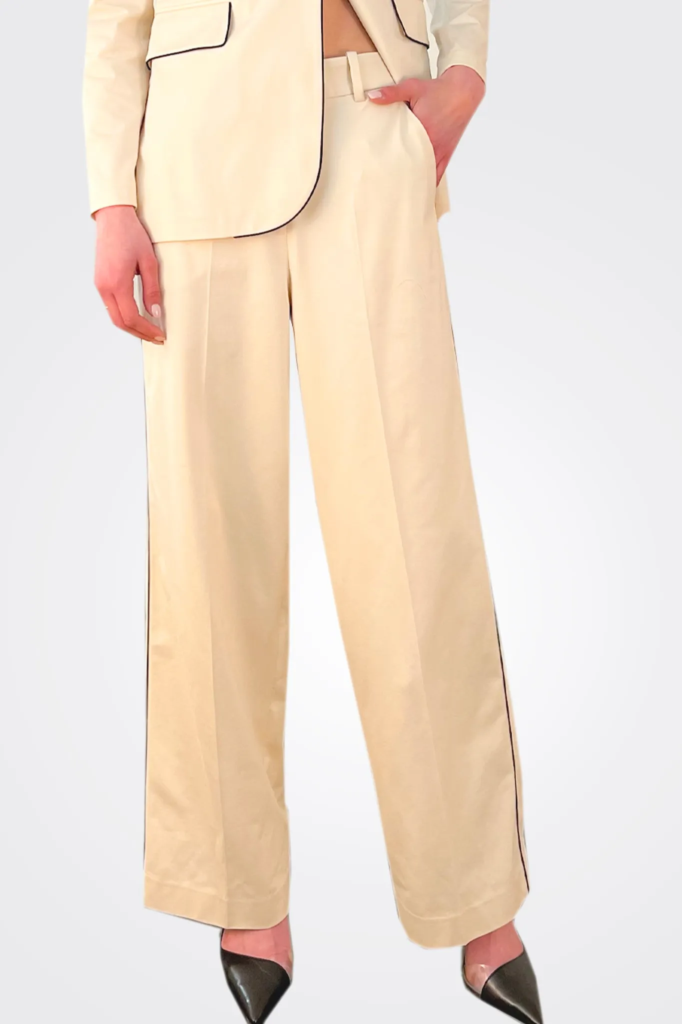 Mid Rise Wide Leg Trousers - Sugar