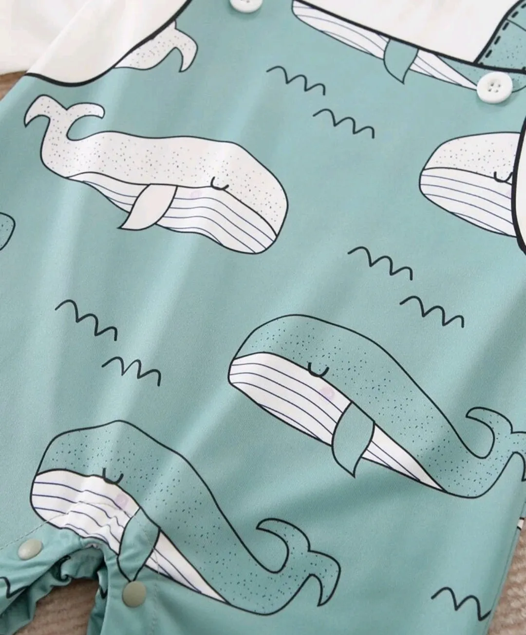 Mint Green Whale 2 in 1 Romper Long Sleeve #2009