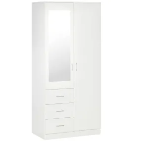 Modern Mirror Wardrobe 2 Door Storage Cupboards Home Storage Organisation Furniture with Adjustable Shelf, 3 Drawers, 80W x 50D x 180Hcm-Whit