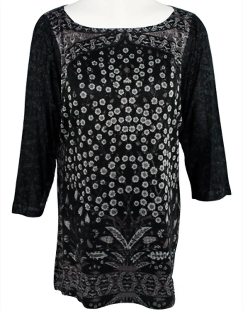 Nally & Millie - Daisy Branch, 3/4 Sleeve, Boat Neck Geometric Print Tunic