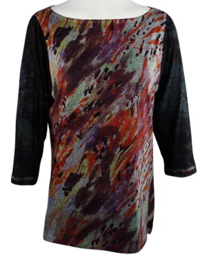 Nally & Millie - Painted Canvas, 3/4 Sleeve, Boat Neck Geometric Print Tunic