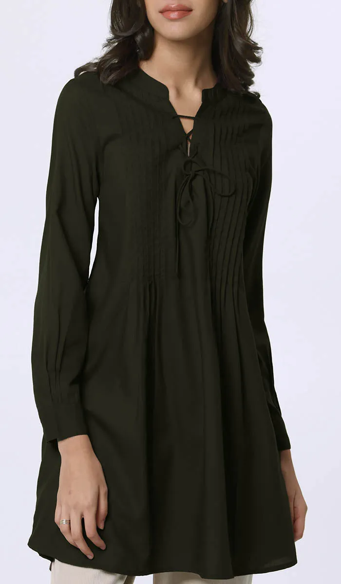 Naseem Pleated Mostly Cotton Tunic Dress - Black