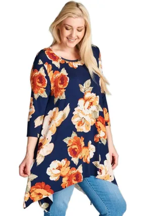 Navy Floral Swing Top Plus Size